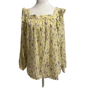 Chaps Large Butter‎ Yellow floral peasant cottage top blouse gardengirl coquette